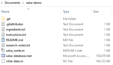 A file browser shows the addition of two data files: 1. salsa-database.mat, and 2. chile-data.nc.